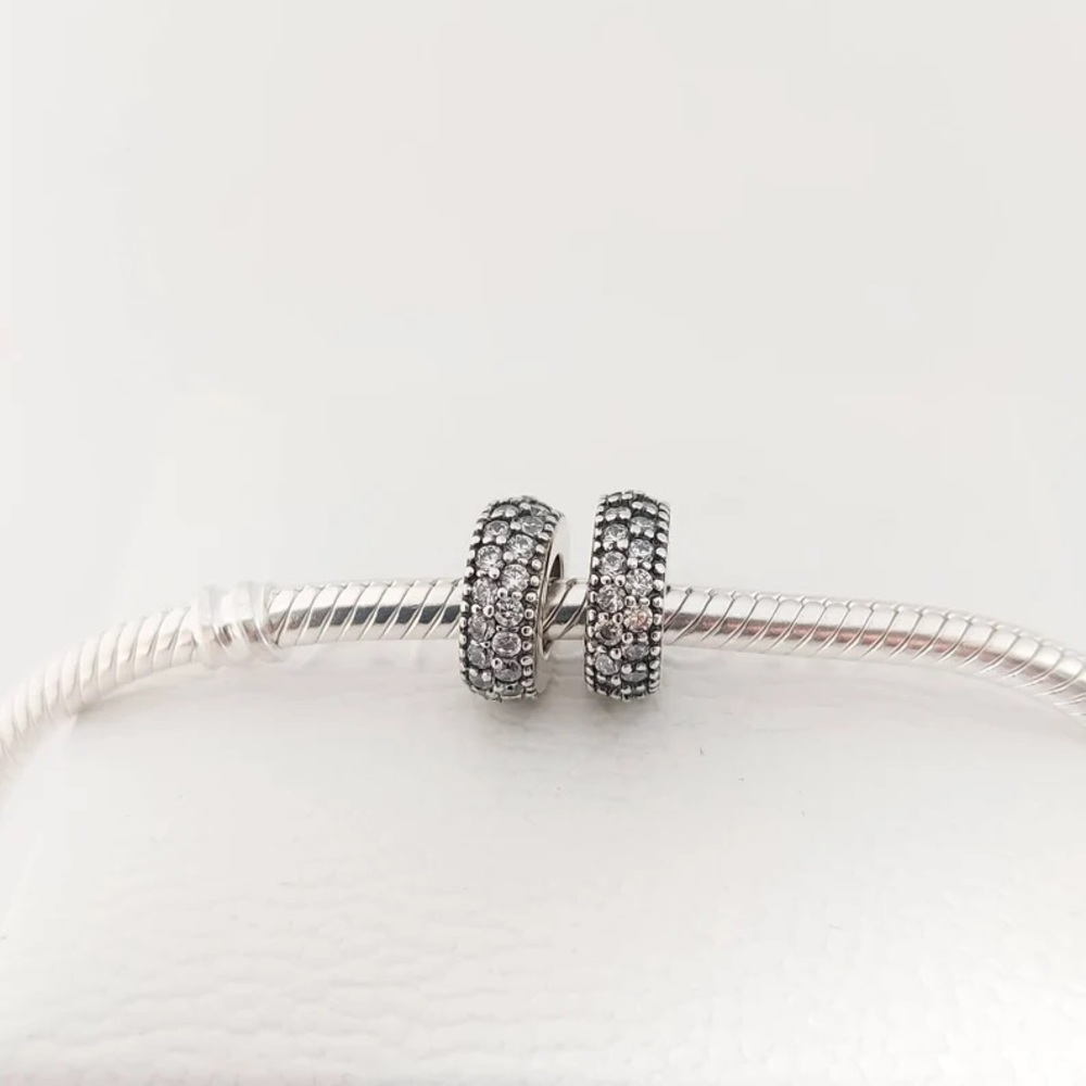 2 PANDORA Spacers Sparkling Clear Cubic Zirconia 925 Ale Silver with gift box - Picture 4 of 6